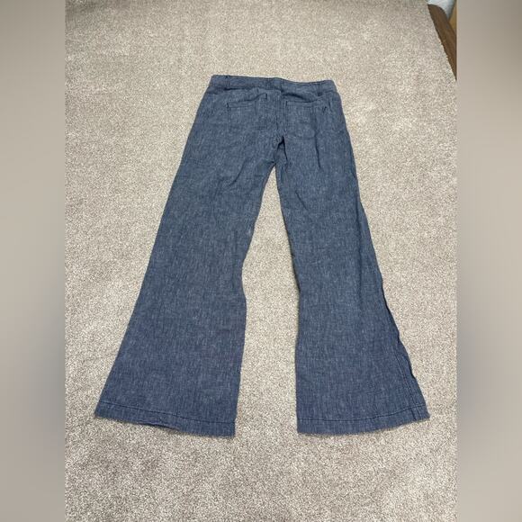 blue linen bohemian hippie trendy fashion Express bootcut mid rise pants sz 6 - Picture 1 of 13